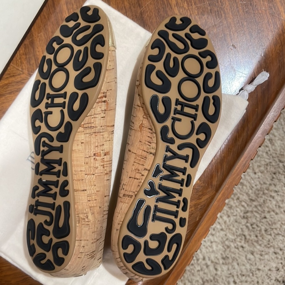 Jimmy Choo Womens Ballet Flat Cork Metal shoes NIB sz 37 never worn sz 7